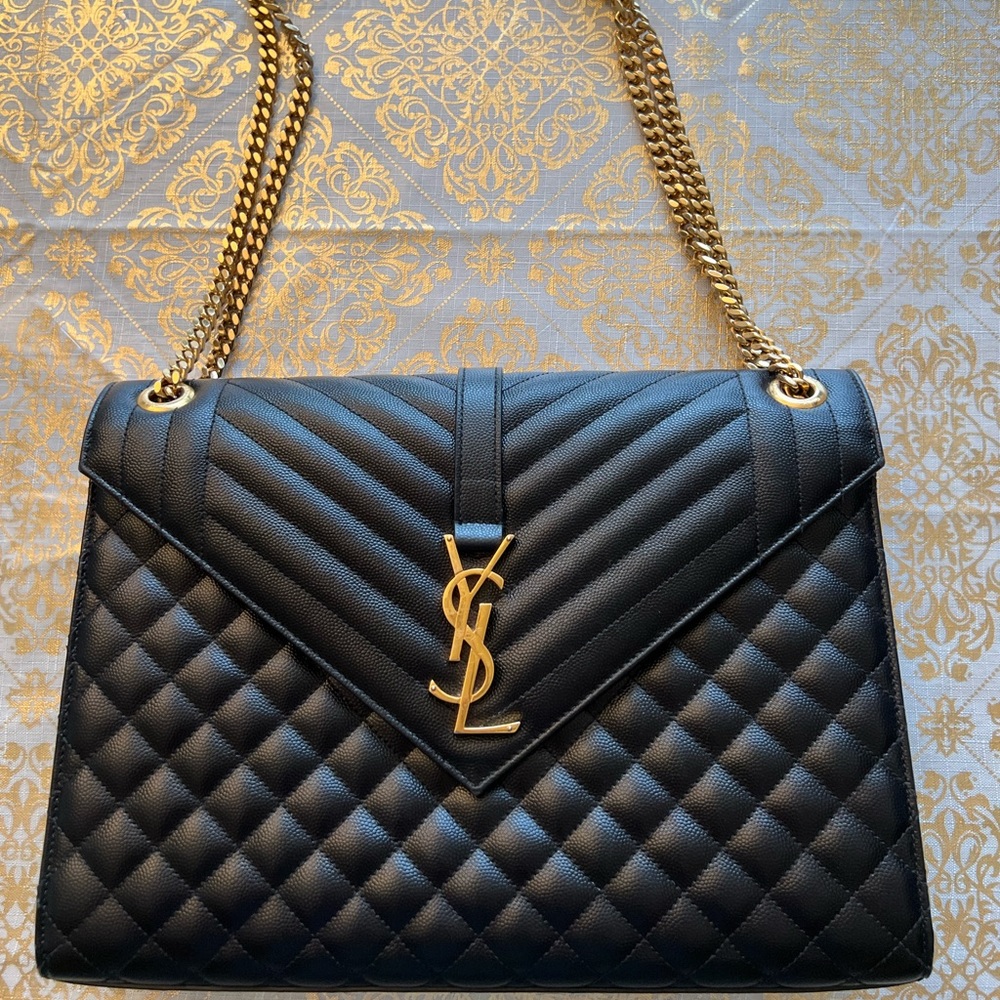 ENVELOPE LARGE BAG IN MIX MATELASSÉ GRAIN DE POUDRE EMBOSSED LEATHER - Picture 5 of 12